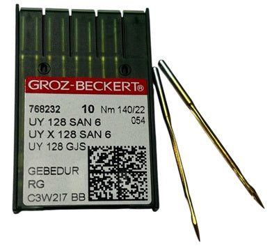 |  768232  |  GB3800/140SAN6GEBE   | Groz-Beckert SAN6 GEBEDUR Needle UY128GAS, 1280, 149X3, MY1044, SY7292-size # 140/22  | ---(priced p/needle , order in multiples 10 only)