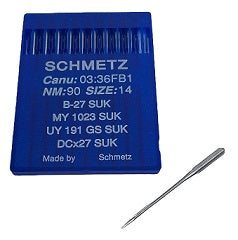 SCH0336FB/90 (priced p/ndl , multiples 10 only)  Schmetz Ballpoint Needle B27, 81X1, DCX27, DCX1, SY6120, MY1023-SUK/FG-size # 90/14 NEEDLE  |