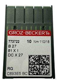 |  773722  |  GB0336/110  Groz -Beckert Needle B27, 81X1, DCX27, DCX1, SY6120, MY1023-size # 110/18 NEEDLE ---(priced p/needle , order in multiples 10 only)