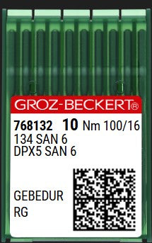 |  768132  |  GB2005/100SAN6GEBE  | 134 SAN 6 GEBEDUR #size # 100/16) ---(priced p/needle , order in multiples 10 only)