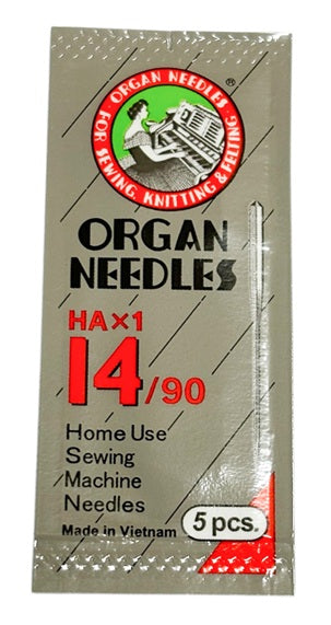 |    ORG2215/90  |  Organ Brand Domestic Needle 15X1, 130/705H-size # 90/14 pack of 5 Needles ---(priced p/needle , order in multiples 10 only)