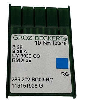 700292  |  GB0369/120    Groz -Beckert Needle B29, B29A, 3029GS, SY6125-size # 120/19 NEEDLE ---(priced p/needle , order in multiples 10 only)