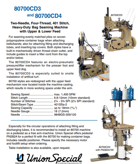 US-80700CD-3  |  Heavy-Duty Bag Seaming Machine w/ Upper & Lower Feed