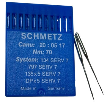 |    SCH2005/70SERV7  |  Schmetz SERV7 Needle 134, 797, 135X5, 135X7, 135X25, DPX5-size # 70/10 ---(priced p/needle , order in multiples 10 only)