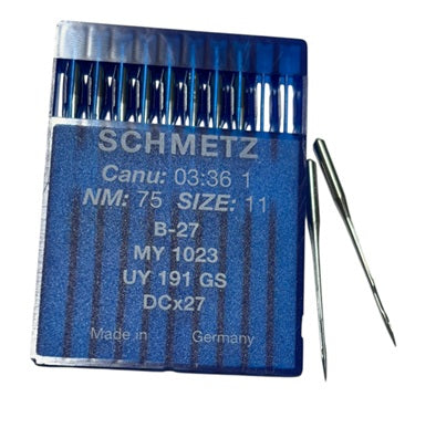 |    SCH0336/75  |  Schmetz Needle B27, 81X1, DCX27, DCX1, SY6120, MY1023-size # 75/11 ---(priced p/needle , order in multiples 10 only)
