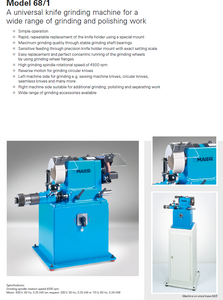 MAI-Model-68/1-230V  |  MAIER knife grinding machine. Universal desktop model with precision knife holder mount.