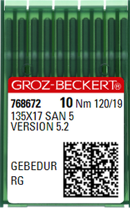 GB3720/120SAN5GEB  |  (priced p/ndl , multiples 10 only)  Groz -Beckert SAN5.2 GEBEDUR Needle 135X17, DPX17, SY3355-size # 120/19 NEEDLE |