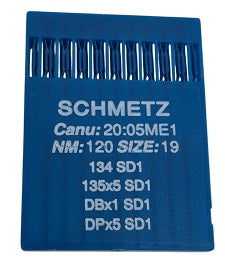 732864  |  SCH2005ME/120  |  Schmetz Leather Needle 134 SD 134/DPX5/135X5/135X7/DBX1 SD ---(priced p/needle , order in multiples 10 only)