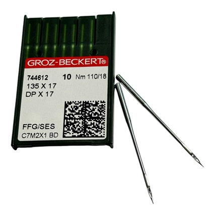 |  744612  |  GB3720EB/110  |   Groz -Beckert LIGHT Ball Point Needle 135X17 SES, DPX17 SES/FFG-size # 110/18 ---(priced p/needle , order in multiples 10 only)