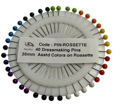 PIN-ROSSETTE  |  40 Dressmaking Pins | 30mm  Asstd Colors on Rossette