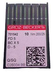 |  701542  |  GB3518/200   |  Groz-Beckert Needle FD5, D5, BCX5, SY7320, 35:18-size # 200/25 NEEDLE  | ---(priced p/needle , order in multiples 10 only)