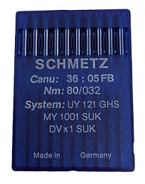 SCH3605FB/80  |  (priced p/ndl , multiples 10 only)  Schmetz Ballpoint UY121GHS, DVX1, MY1001-SUK/FG-size # 80/12