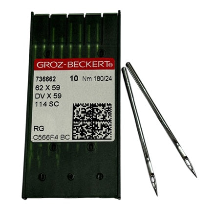 |  736662  |  GB4436/180 Groz -Beckert Needle 62X59, 114SC, DVX59, SY4112-size # 180/24 NEEDLE  | Tape Edge needle 62x59 ---(priced p/needle , order in multiples 10 only)