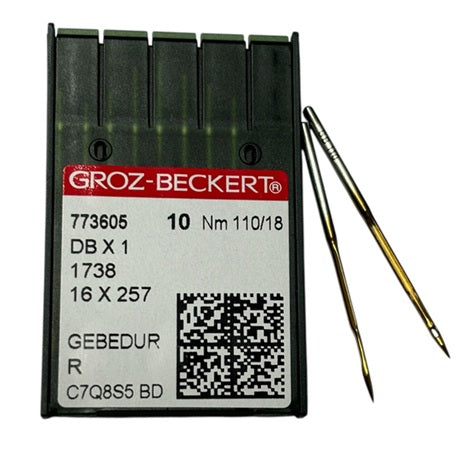 |  773605  |  GB1425/110GEBE  Groz -Beckert GEBEDUR Needle 1738, SY2270, 16X231, 16X257, DBX1, DBX257-size # 110/18 NEEDLE  | ---(priced p/needle , order in multiples 10 only)