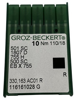 734322  |  GB0828/110  Groz -Beckert Needle 501, EBX755, 1807, 1807D-size # 110/18 NEEDLE  | ---(priced p/needle , order in multiples 10 only)