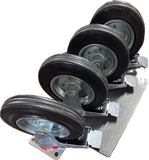 CASTOR15926  |  Set of 4  "Move It"  Brand 200 mm. Swivel Brake Castors.------ ( as sold at Bunnings ) Black Rubber |  Shock, Vibration Absorbent  |  Load Capacity 185 kg.  |  Finished Height 230 mm.  |  Plate size 135 x 105mm.  | Hole Centres 105x75 mm.