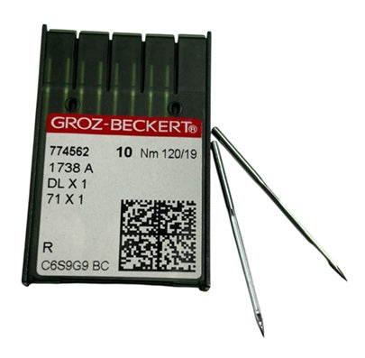 |  774562  |  GB1305/120   |  Groz-Beckert Needle 71X1 -DLX1 - 1738A # 19/120 NEEDLE  | ---(priced p/needle , order in multiples 10 only)