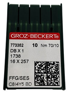 773352  |  GB1425EB/70  Groz -Beckert Ball Point Needle 1738, SY2270, 16X231, 16X257, DBX1, DBX257-SES/FFG-size # 70/10 NEEDLE  | ---(priced p/needle , order in multiples 10 only)
