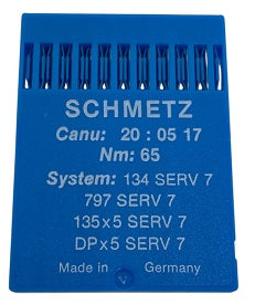 SCH2005/65SERV7  |  Schmetz SERV7 Needle 134, 797, 135X5, 135X7, 135X25, DPX5-size # 65/9 ---(priced p/needle , order in multiples 10 only)
