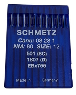 SCH0828/80  |  Schmetz Needle 501, EBX755, 1807, 1807D-size # 80/12 ---(priced p/needle , order in multiples 10 only)