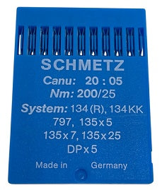 SCH2005/200  |  Schmetz Needle 134, 797, 135X5, 135X7, 135X25, DPX5-size # 200/25 ---(priced p/needle , order in multiples 10 only)