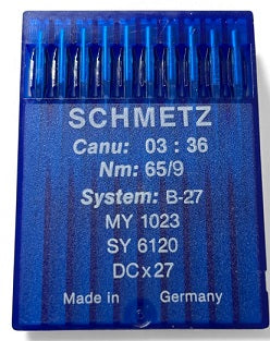 SCH0336/65  |  Schmetz Needle B27, 81X1, DCX27, DCX1, SY6120, MY1023-size # 65/9 ---(priced p/needle , order in multiples 10 only)