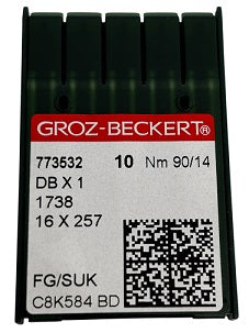 773532  |  GB1425FB/90 Groz -Beckert Ball Point Needle 1738, SY2270, 16X231, 16X257, DBX1, DBX257-SUK/FG-size # 90/14 NEEDLE  | ---(priced p/needle , order in multiples 10 only)