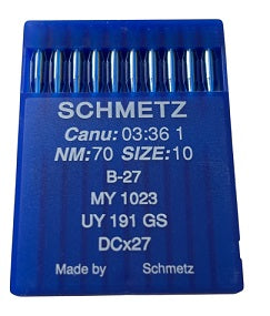 |  702294  |  SCH0336/70 Schmetz Needle B27, 81X1, DCX27, DCX1, SY6120, MY1023-size # 70/10 NEEDLE  | ---(priced p/needle , order in multiples 10 only)