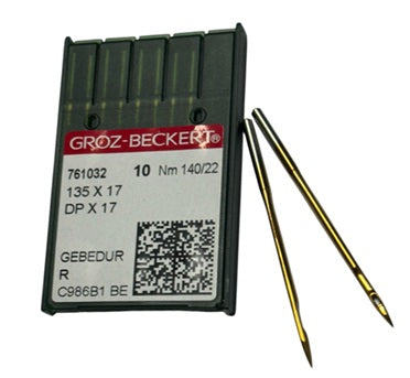|  761032  |  GB3720/140GEBE(priced p/ndl , multiples 10 only)  Groz -Beckert GEBEDUR Needle 135X17, DPX17, SY3355-size # 140/22 NEEDLE  | ---(priced p/needle , order in multiples 10 only)