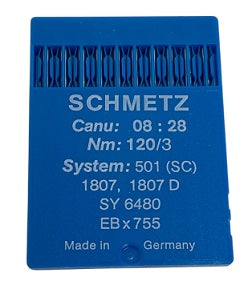 SCH0828/120  |  Schmetz Needle 501, EBX755, 1807, 1807D-size # 120/19 ---(priced p/needle , order in multiples 10 only)