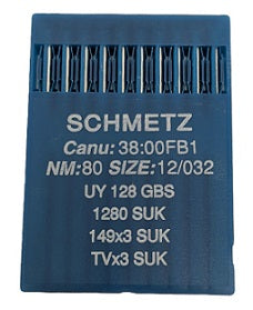 SCH3800FB/80 (priced p/ndl , multiples 10 only)  Schmetz Ballpoint UY128GBS, 1280SUK, UY128GS SUK, -FG-size # 80/12 NEEDLE  |
