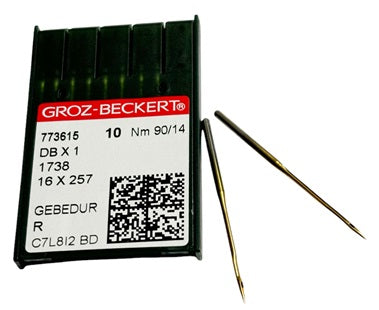 GB1425/90GEBE | (priced p/ndl , multiples 10 only  Groz -Beckert GEBEDUR Needle 1738, SY2270, 16X231, 16X257, DBX1, DBX257--size # 90/14  |