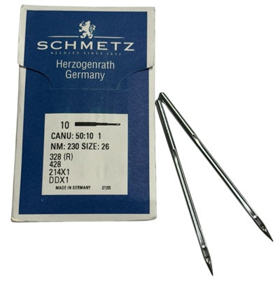 |  782324  |  SCH5010/230  |  Schmetz 214X1, 328, DDX1, SY4950-size # 230/26 ---(priced p/needle , order in multiples 10 only)