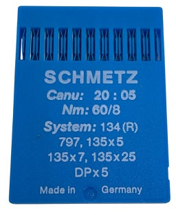 SCH2005/60  |  Schmetz Needle 134, 797, 135X5, 135X7, 135X25, DPX5-size # 60/8 ---(priced p/needle , order in multiples 10 only)