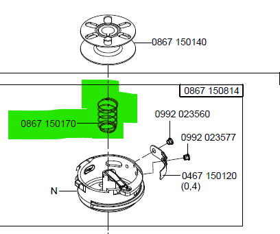 DKA-0867-150170  |  Bobbin NBL Spring for bobbin # 0867-150150 on Addler 868 ( cylinder shape)